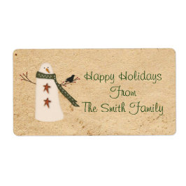 Etiqueta de Snowman de campo primitivo