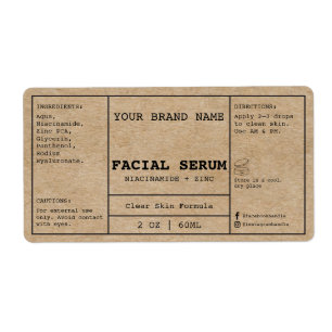 Etiqueta de suero facial cosmético Kraft minimalis