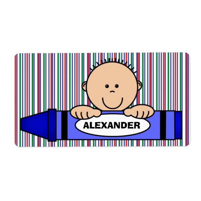 Etiqueta de suministro escolar de Boy Crayon (Frente)