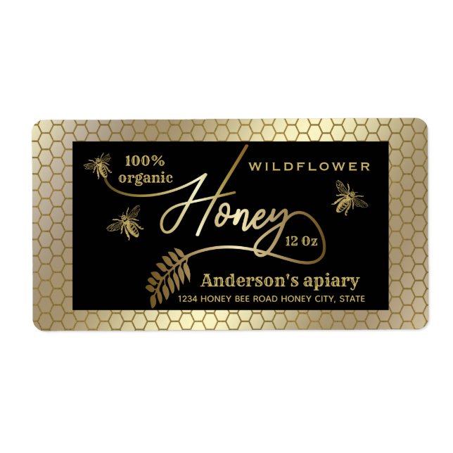 Etiqueta de tarro de biselado de miel para abejas  (Frente)