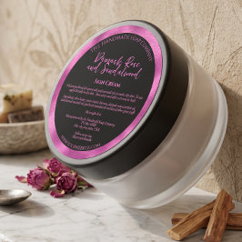 Etiqueta de tarro de cosméticos negro y fucsia con