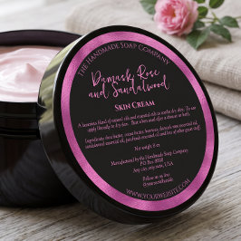 Etiqueta de tarro de cosméticos negro y fucsia con
