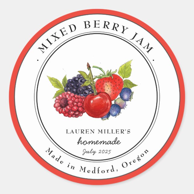 Etiqueta de tarro de Mermelada de Frutas Rojas Mix (Anverso)