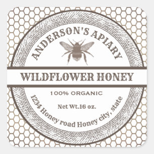 Etiqueta de tarro de miel de abeja de apiario blan