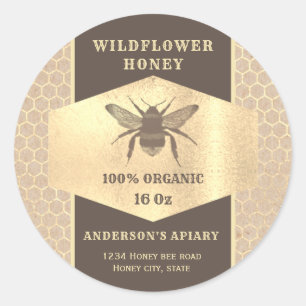 Etiqueta de tarro de miel de abeja dorada Kraft vi