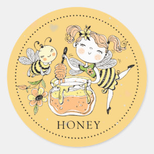 Etiqueta de tarro de miel de abeja niña caprichosa