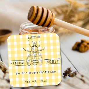 Etiqueta de tarro de miel de tienda de granja pequ