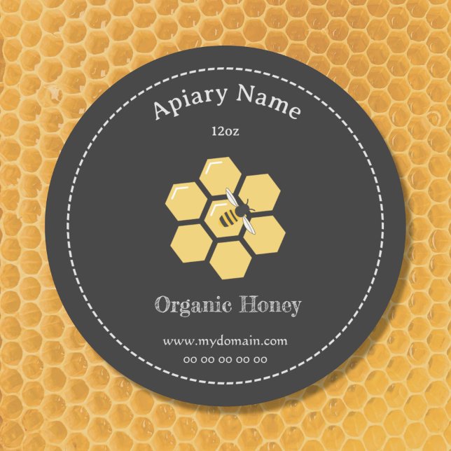 Etiqueta de Tarro de Miel en Pegatina Negra para A (Honey Jar Label on Black Sticker for Beekeeper)