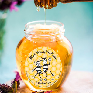 Etiqueta de tarro redondo de abeja bailarina