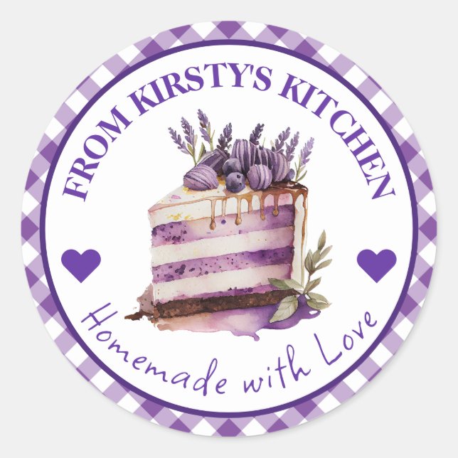 Etiqueta de tarta de lavanda de Gingham casera (Anverso)