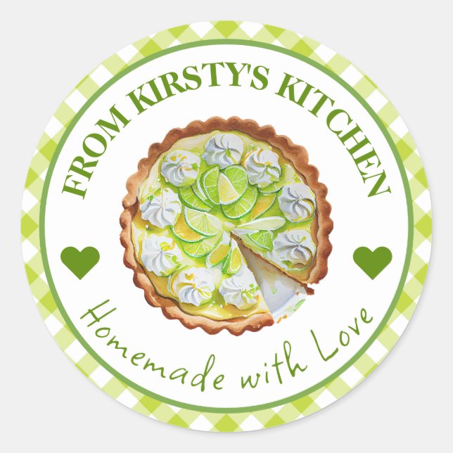 Etiqueta de Tarta de Lima Key Gingham Hecha a Mano (Anverso)