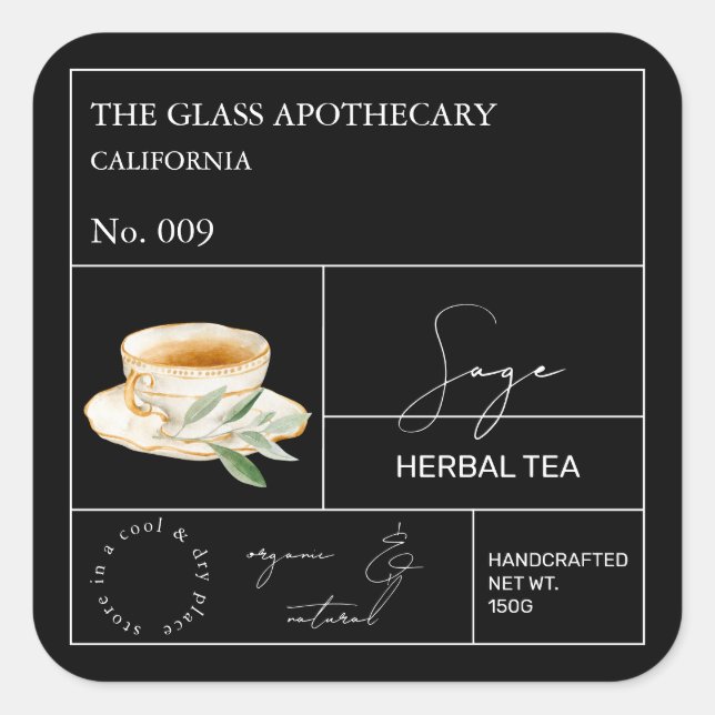 Etiqueta de té de hierbas aromáticas apothecary Sa (Anverso)