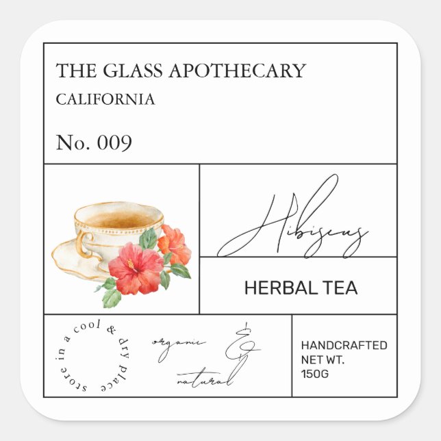 Etiqueta de Té de Hierbas de Hibisco de Botica (Anverso)