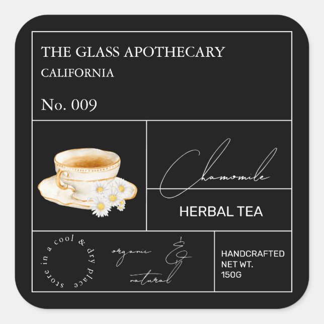 Etiqueta de té herbal de Chamomile apothectil (Anverso)