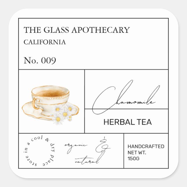 Etiqueta de té herbal de Chamomile apothectil (Anverso)