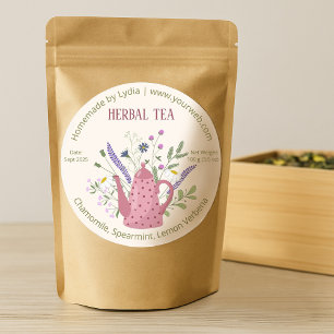 Etiqueta de té herbal de teapot floral