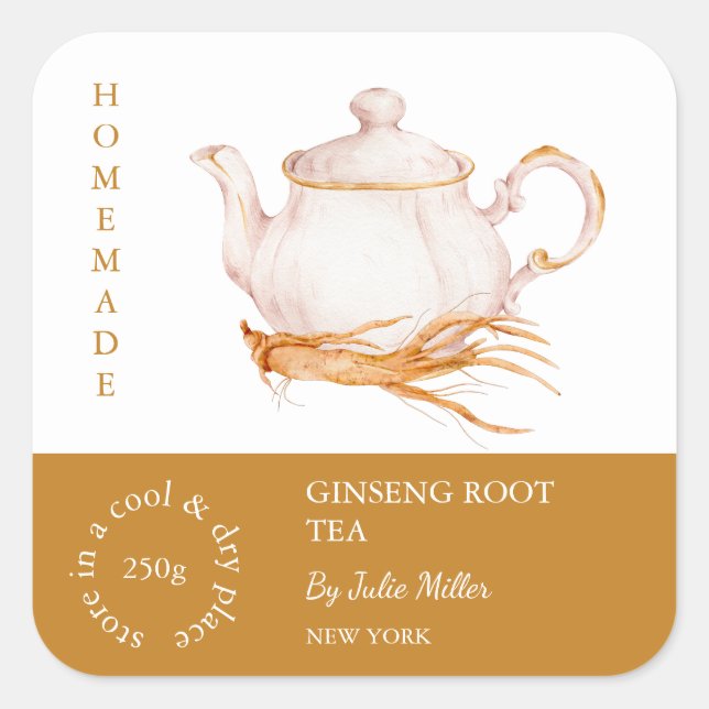 Etiqueta de té raíz Teapot Ginseng (Anverso)