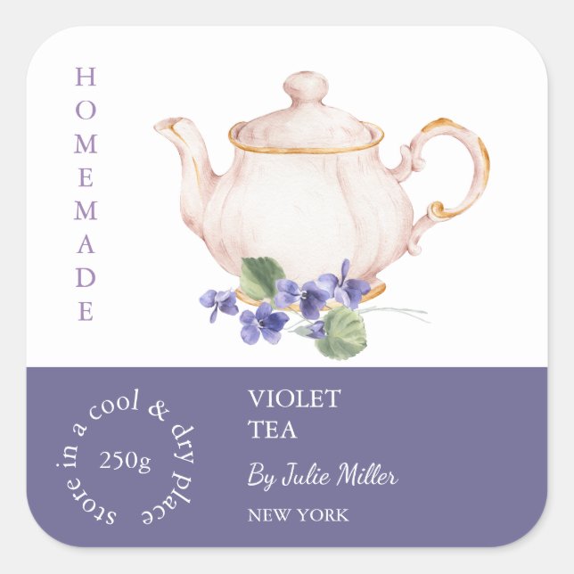 Etiqueta de té violeta de Teapot (Anverso)