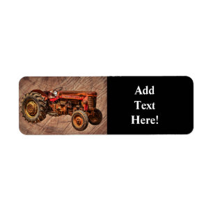 Etiqueta de tractor rojo antiguo