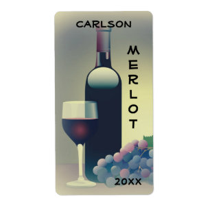 Etiqueta de uvas de vidrio de botella de vino