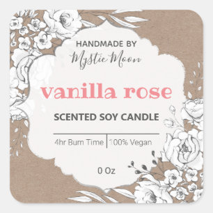 Etiqueta de vaina de soja floral de Kraft blanco