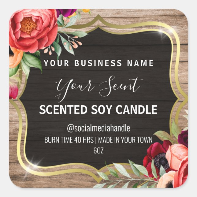 Etiqueta de vaina de soja perfumada con marco flor (Anverso)