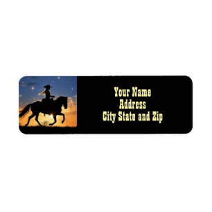 Etiqueta de vaquera country western y caballo