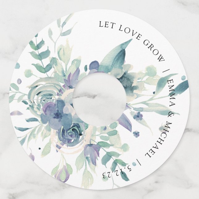 Etiqueta de Vaso de Vino Floral Acuarela de Lavand (Anverso)