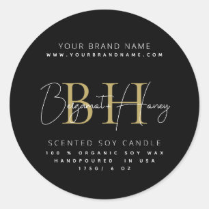 Etiqueta de vela con letra script de monograma mod