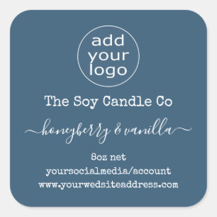Etiqueta de vela con logotipo personalizado en azu
