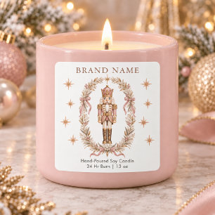 Etiqueta de vela de Navidad de cascanueces rosa y