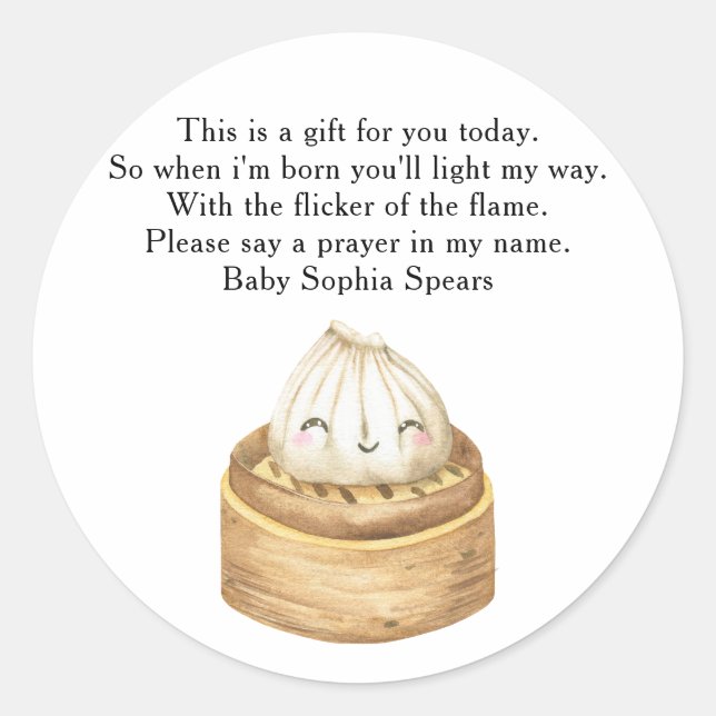 Etiqueta de vela de oración de dumpling chino (Anverso)