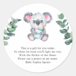 Etiqueta de vela de oración de koala