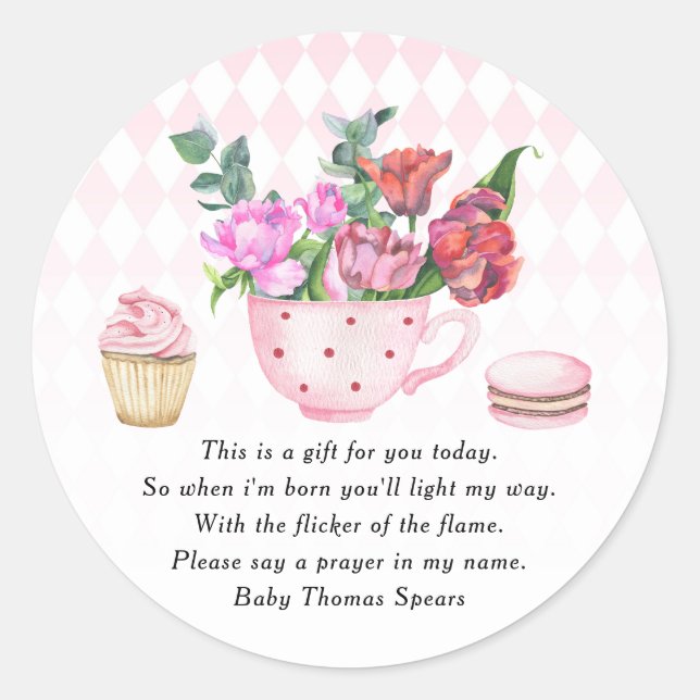 Etiqueta de vela de oración para Tea Party (Anverso)