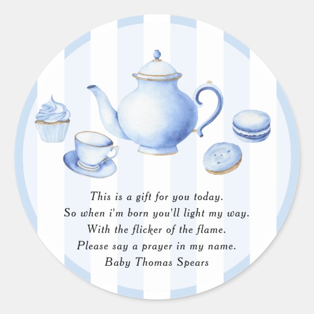 Etiqueta de vela de oración para Tea Party (Anverso)
