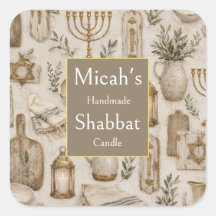 Etiqueta de Vela de Shabbat, Arte Rústico Estético