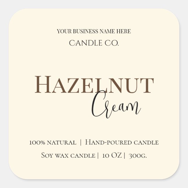 Etiqueta de vela de soja Hazelnut Cream | Neutral  (Anverso)