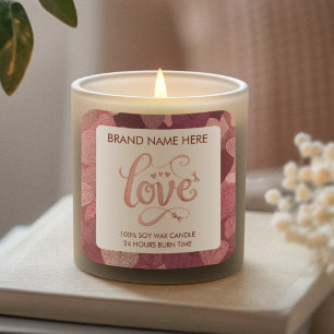 Etiqueta de vela del día de San Valentín de amor