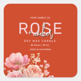 Etiqueta de Vela Floral Ámbar Rosa Acuarela
