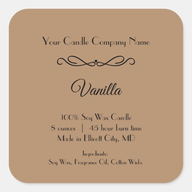 Etiqueta de Vela Negra Marrón Florece Swirl Minima (Anverso)