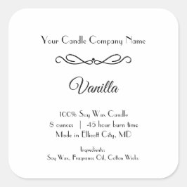 Etiqueta de Velas Blancas Negras Florece Swirl Min