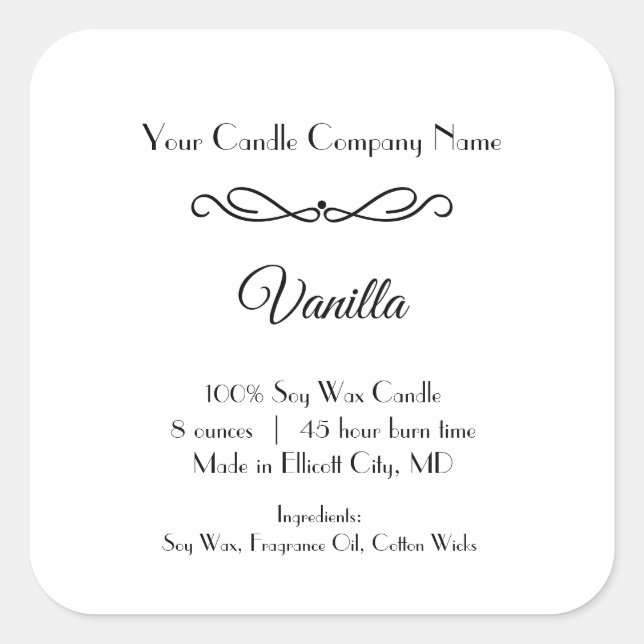 Etiqueta de Velas Blancas Negras Florece Swirl Min (Anverso)