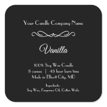Etiqueta de Velas Blancas Negras Florece Swirl Min