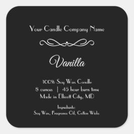 Etiqueta de Velas Blancas Negras Florece Swirl Min