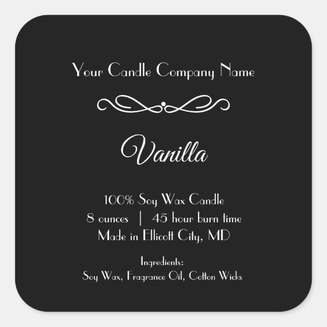 Etiqueta de Velas Blancas Negras Florece Swirl Min (Anverso)