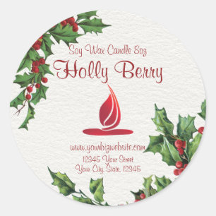 Etiqueta de velas de Navidades de Berry Holly de e
