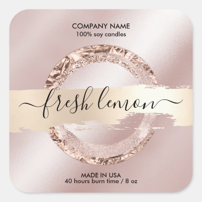 Etiqueta de velas purpurina rosa moderno (Anverso)