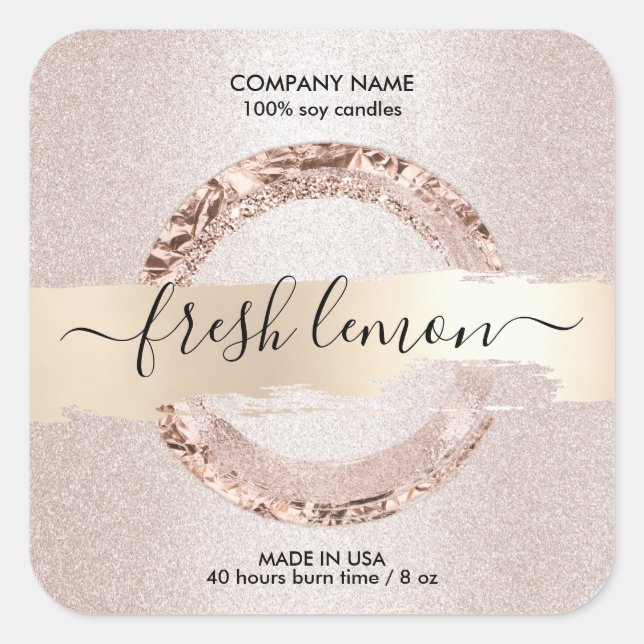 Etiqueta de velas purpurina rosa moderno (Anverso)