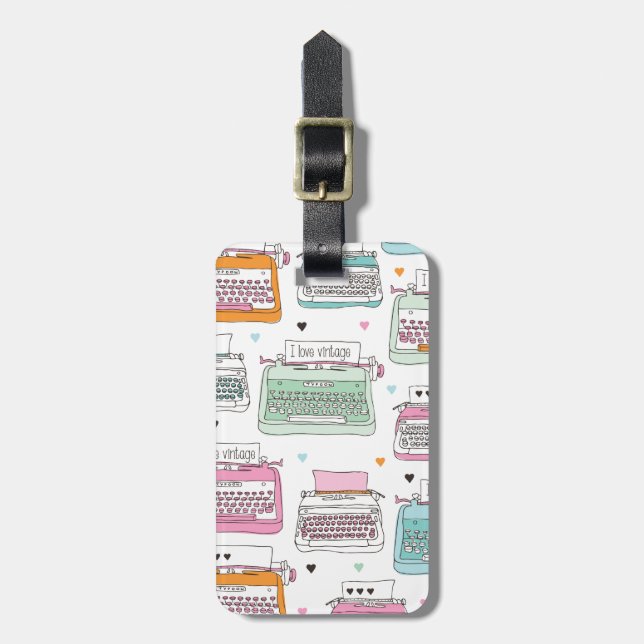 Etiqueta de viaje con patrón de máquina de escribi (Frente Vertical)