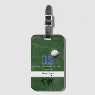 etiqueta de viaje de golfista verde con nombre de 